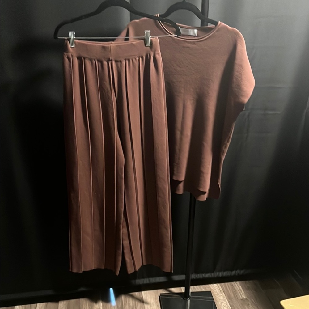 Stylish Brown Pleated Pant set